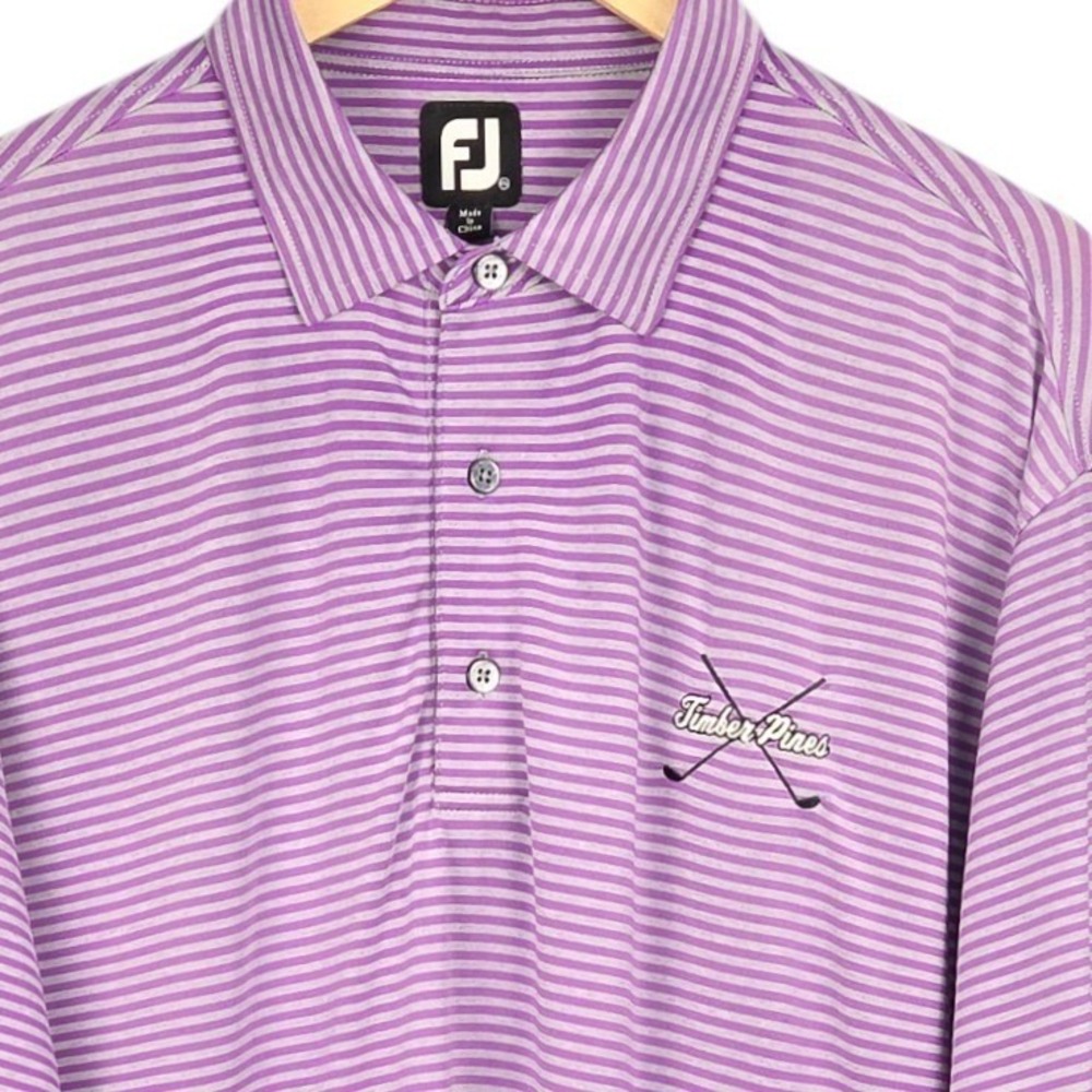 FootJoy Golf Polo Mens XXL Purple Gray Stripe Short Sleeve Shirt‎ Timber Pines